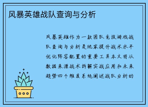 风暴英雄战队查询与分析